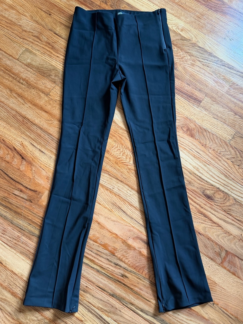 Zara Black Straight-Leg Seam Detail Pants stretch